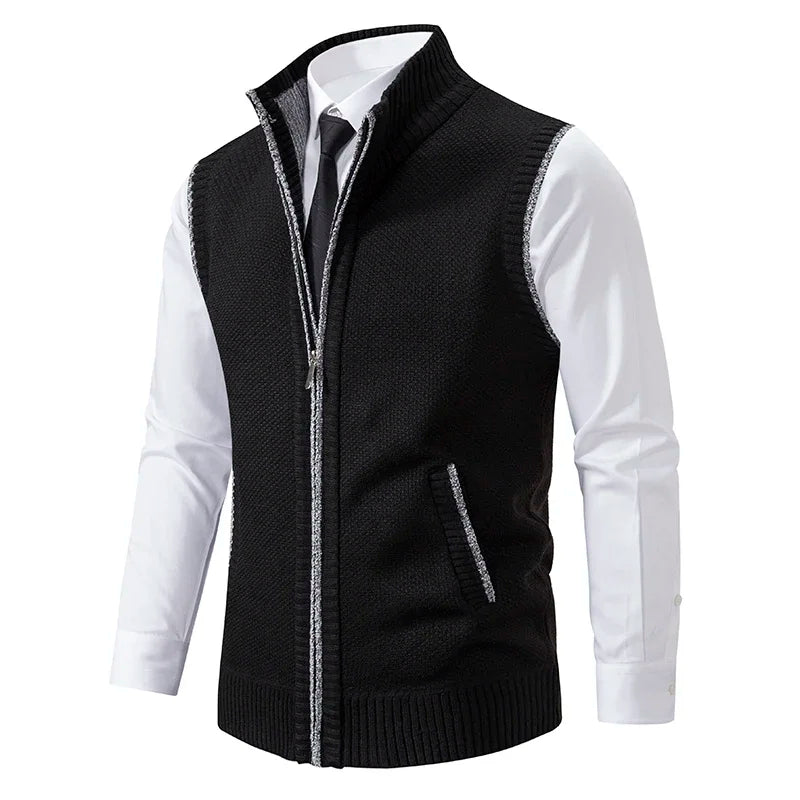 Men's Fine-Knit Sweater Vest with Zip Closure