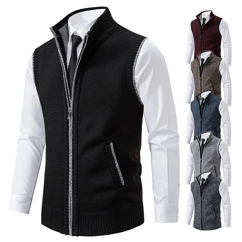 Men's Fine-Knit Sweater Vest with Zip Closure