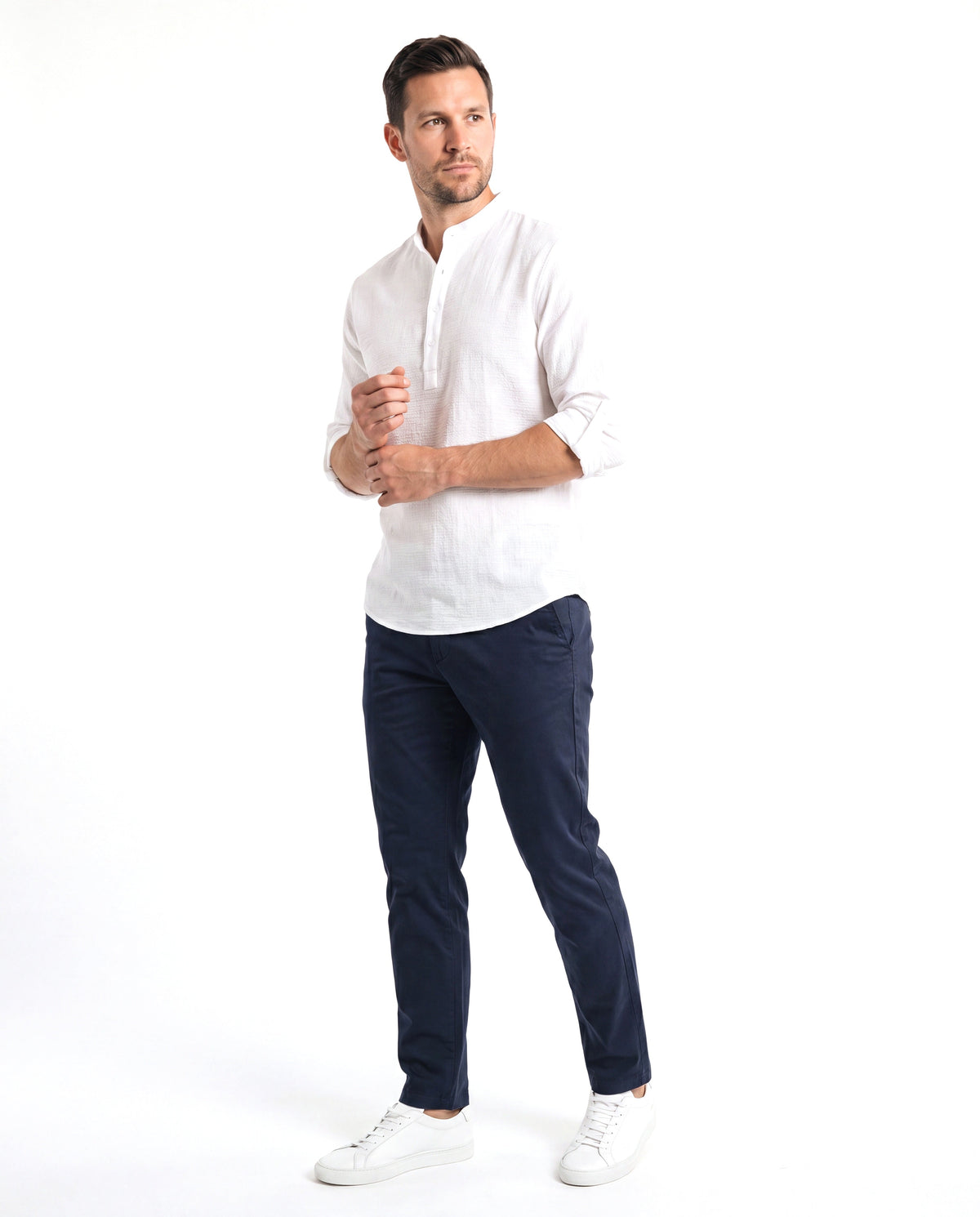 Adrian | Casual Mandarin-Collar Linen Shirt - Valereo
