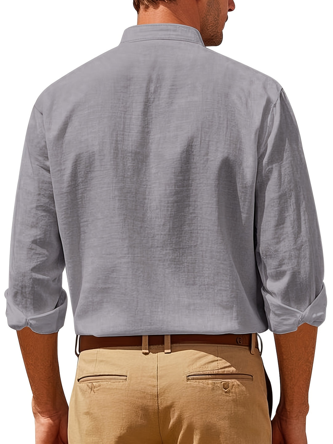 Andrew | Breathable Linen Band-Collar Shirt - Valereo