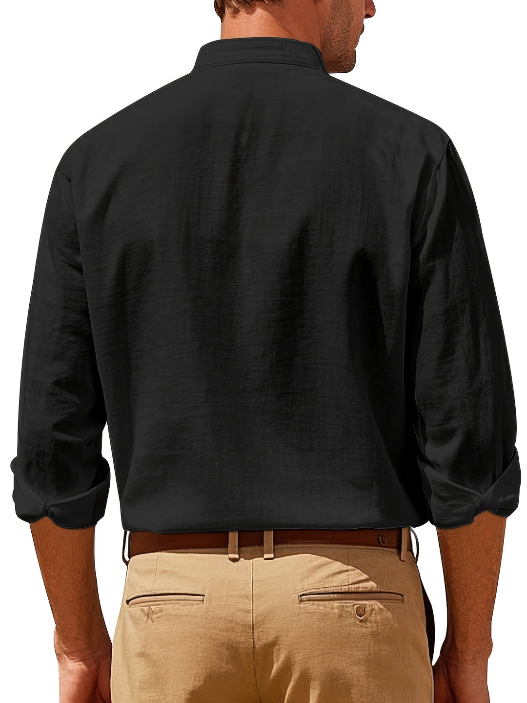 Andrew | Breathable Linen Band-Collar Shirt - Valereo