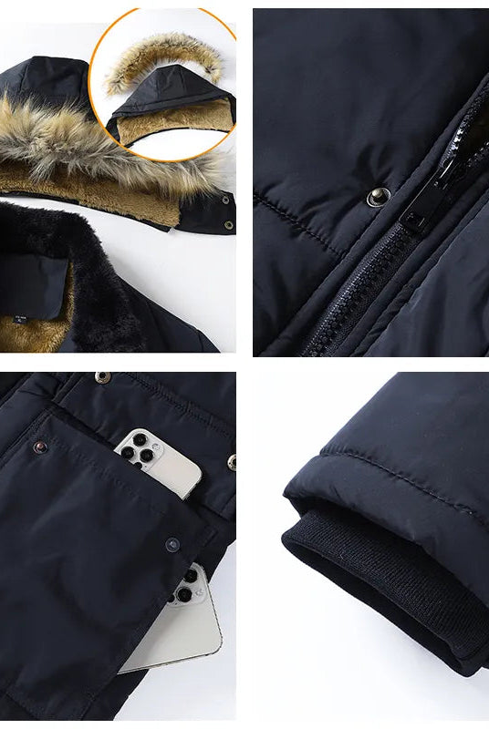 Andrew | Cozy Fur-Hood Fleece-Lined Parka Jacket - Valereo