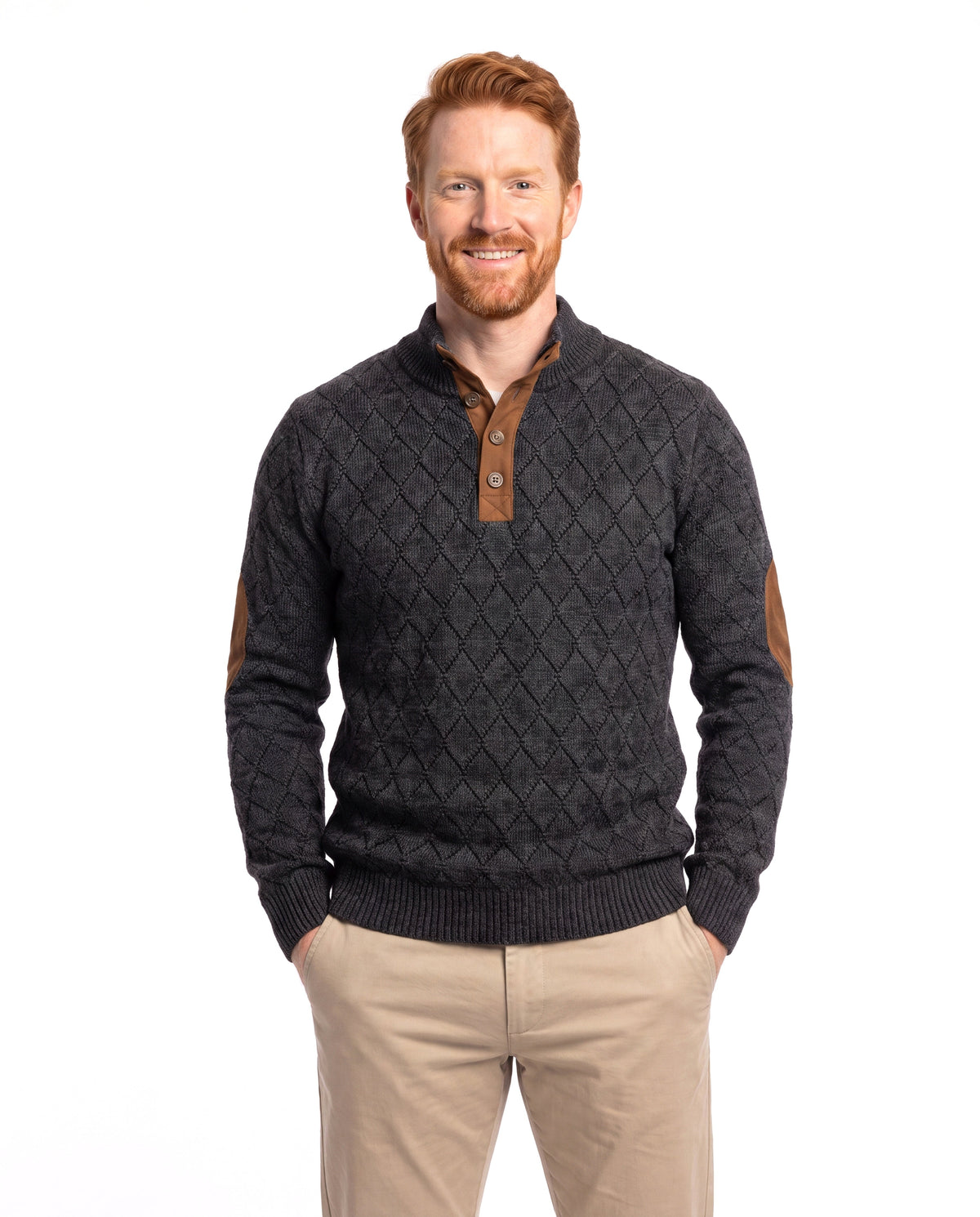 Andrew | Stylish Elbow-Patch Henley Sweater - Valereo