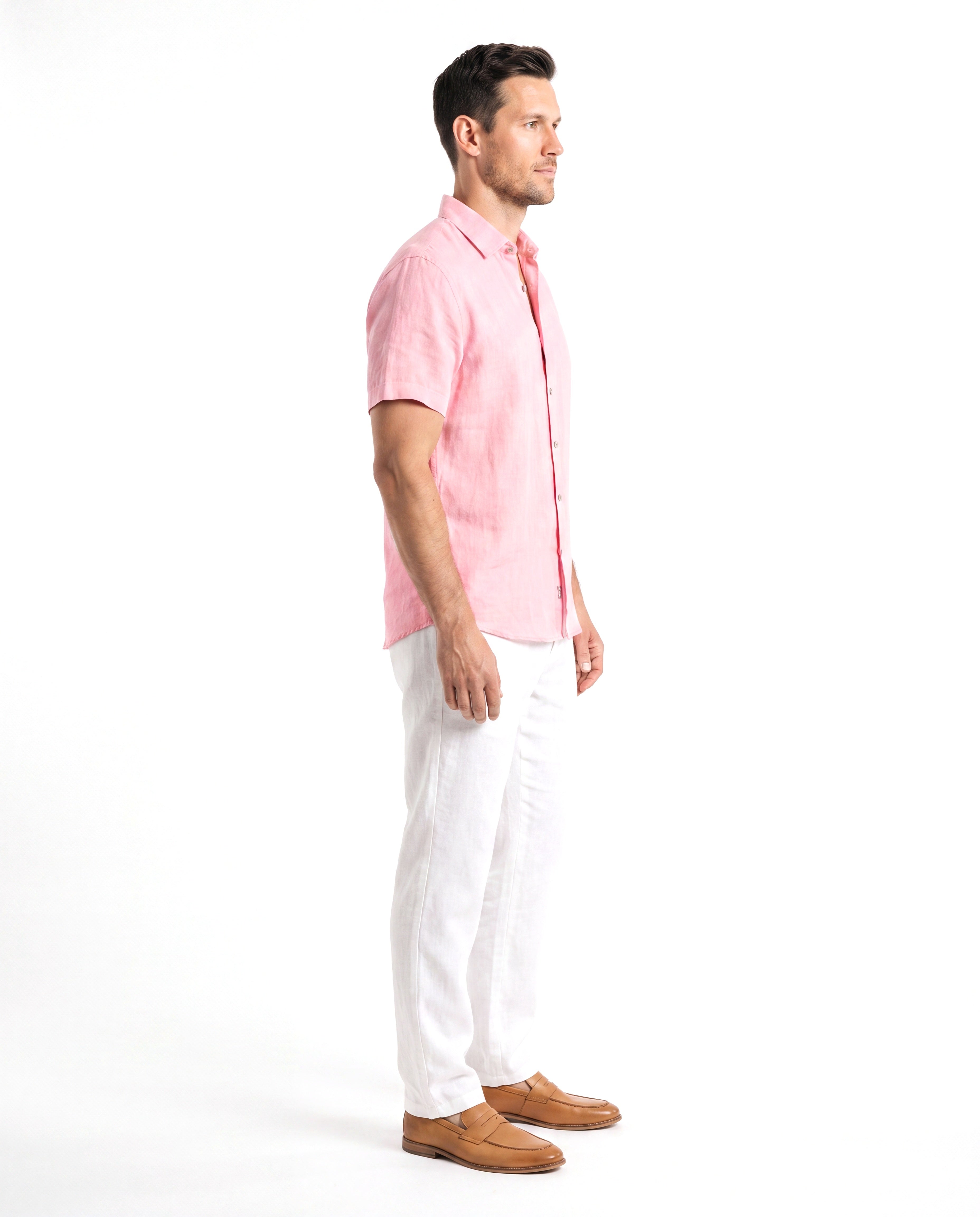 Men's Short-Sleeve Linen Shirt with Chest Pocket