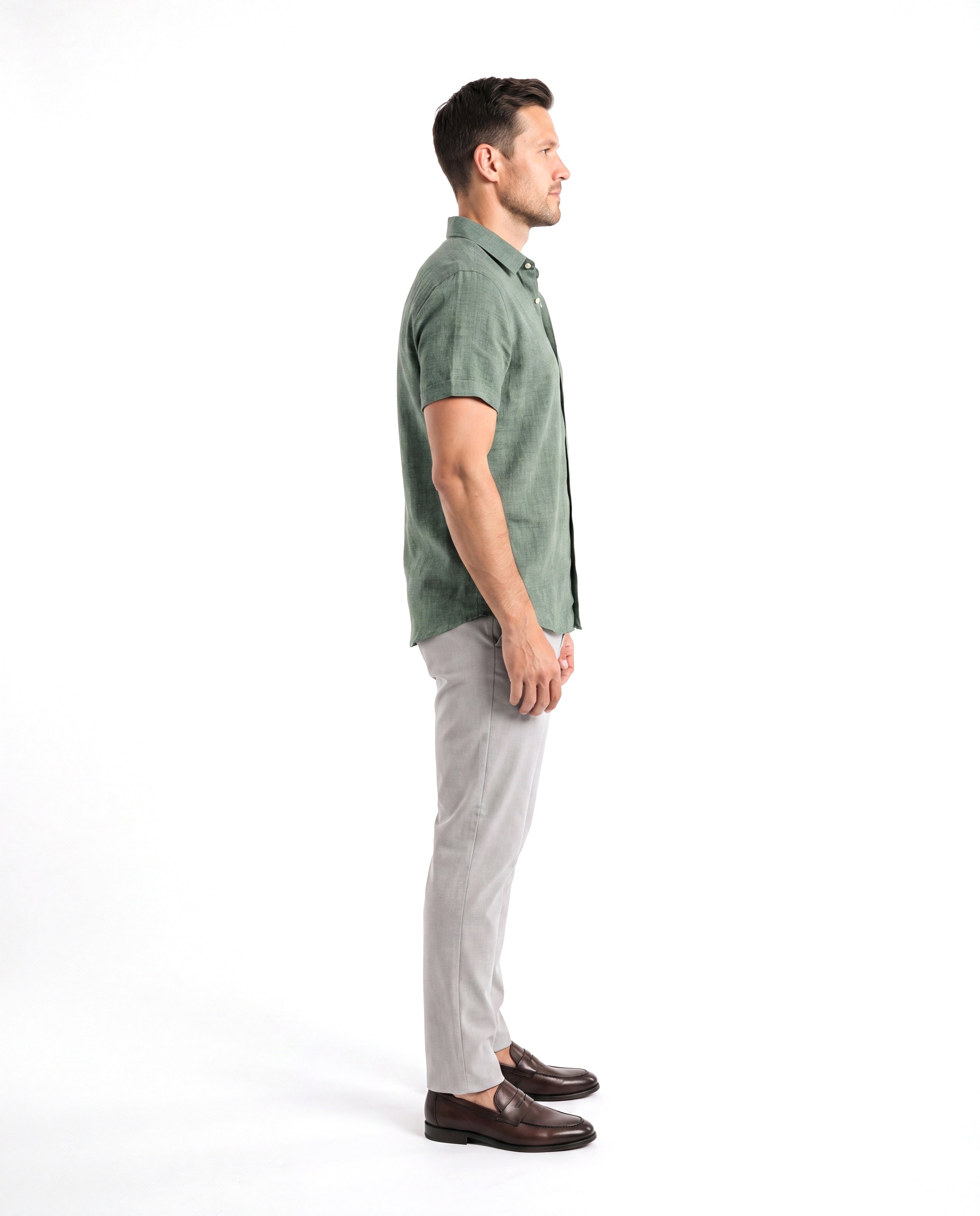 Men's Solid Linen Shirt with Short Sleeves
