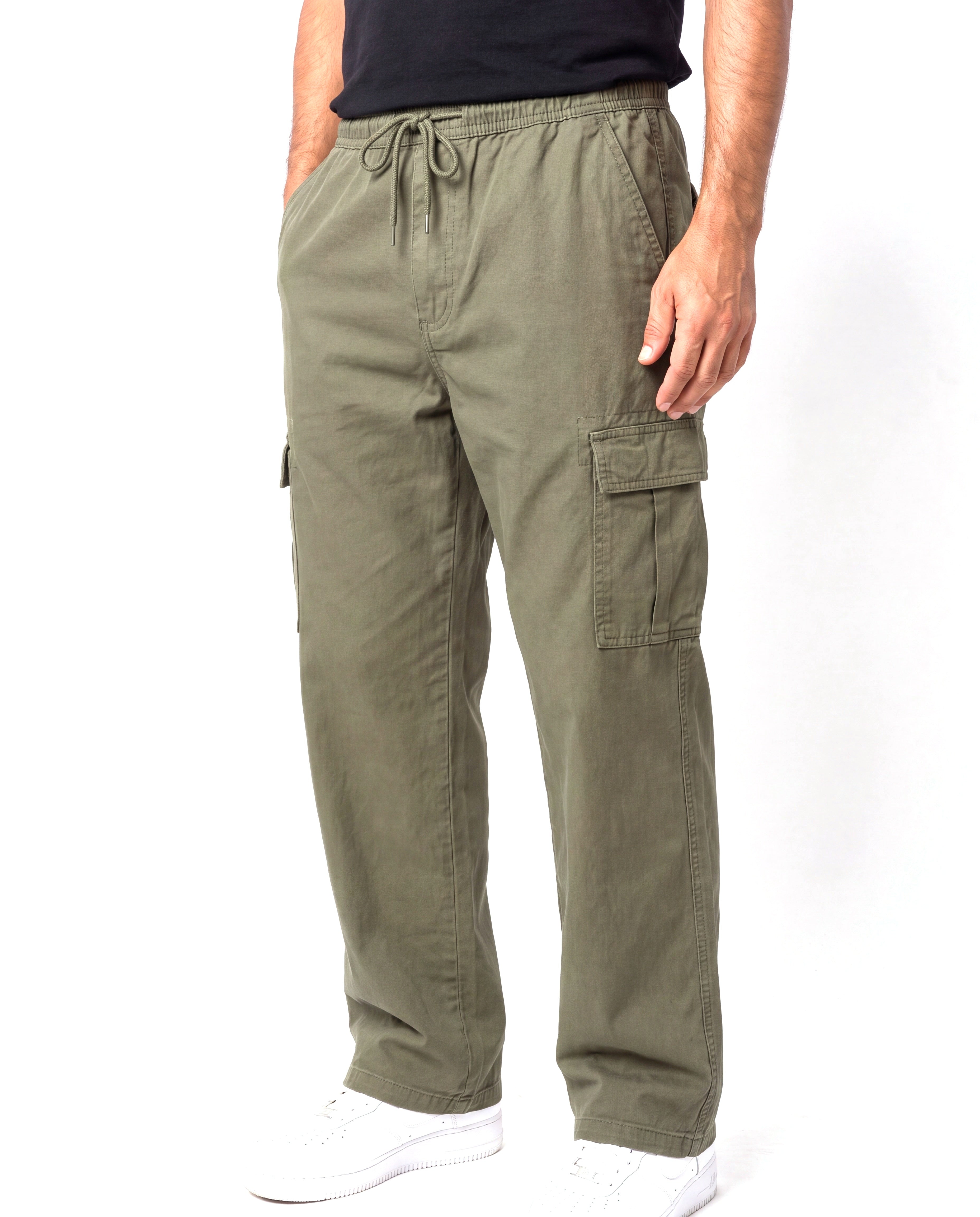 Men's Cotton Cargo Pants with Elastic Waist