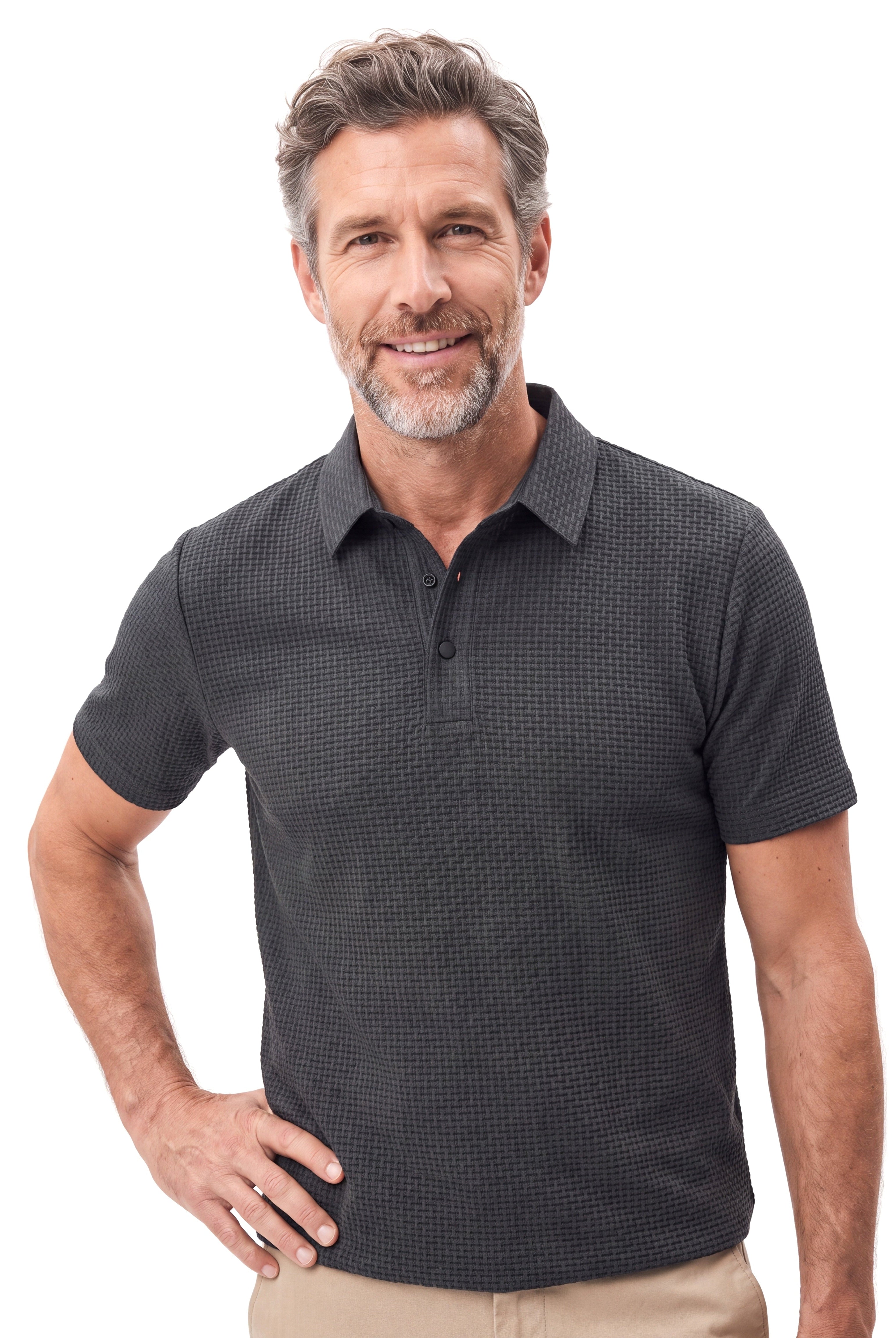 Men's Cotton Polo with Fine Check Texture
