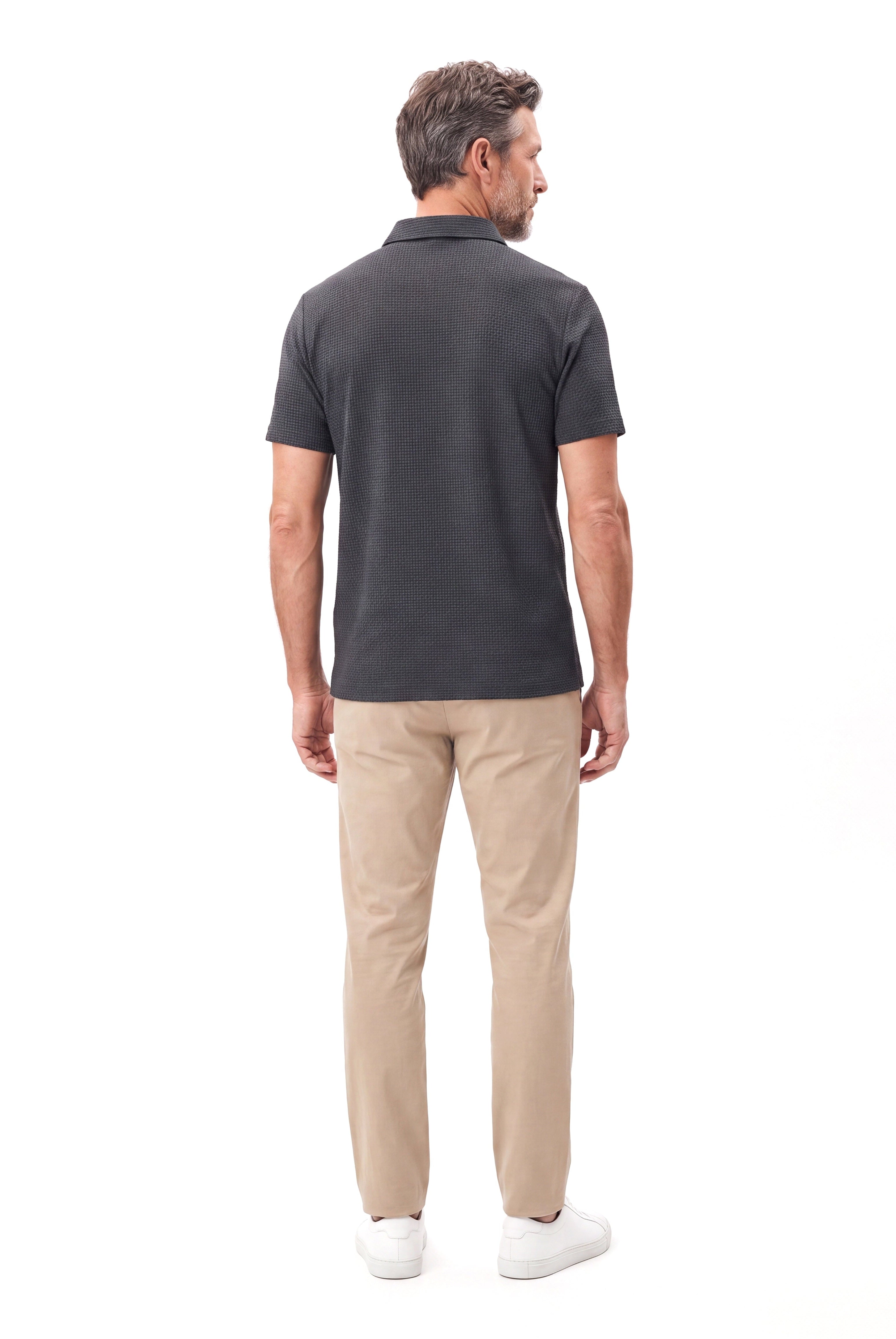 Men's Cotton Polo with Fine Check Texture