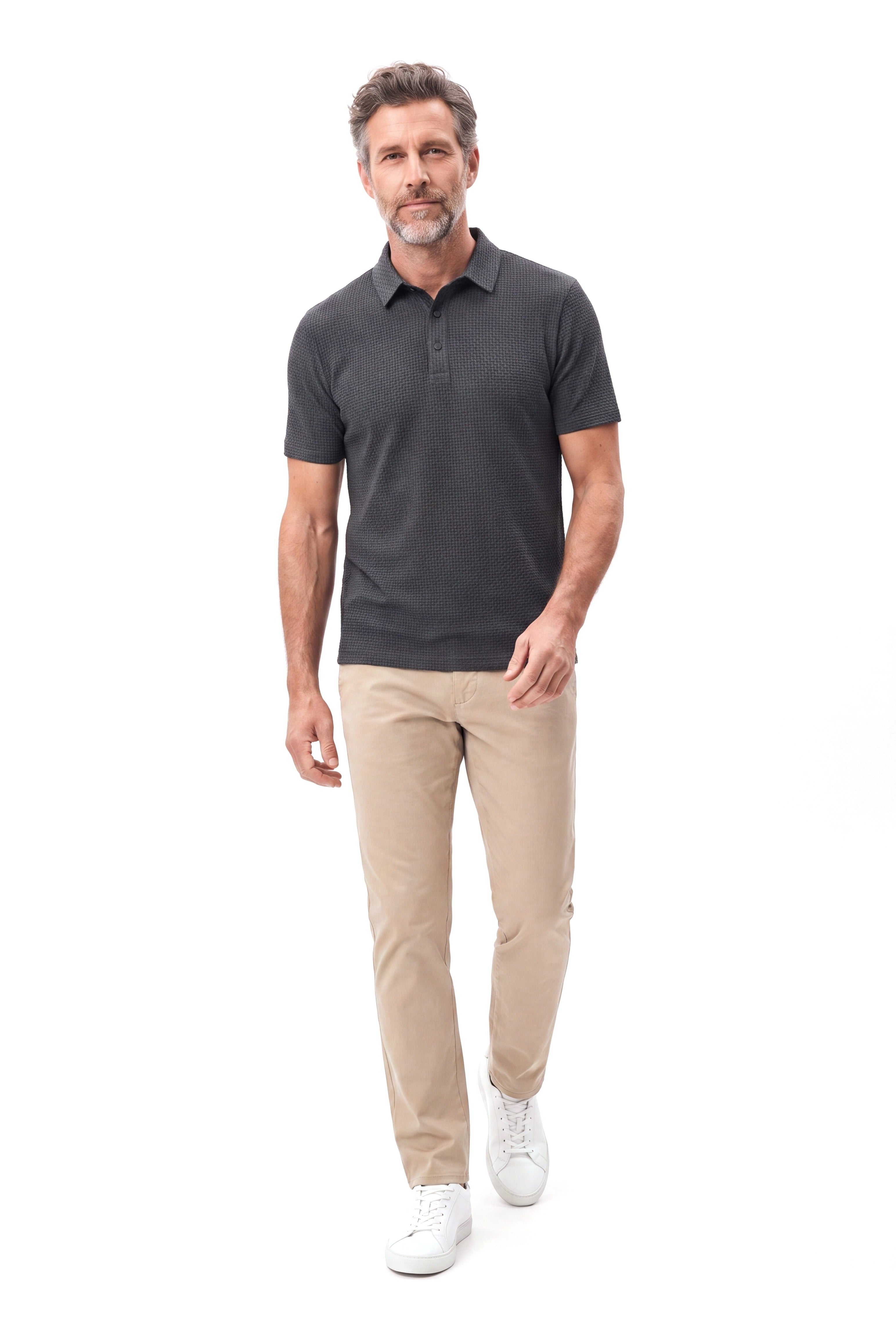 Men's Cotton Polo with Fine Check Texture