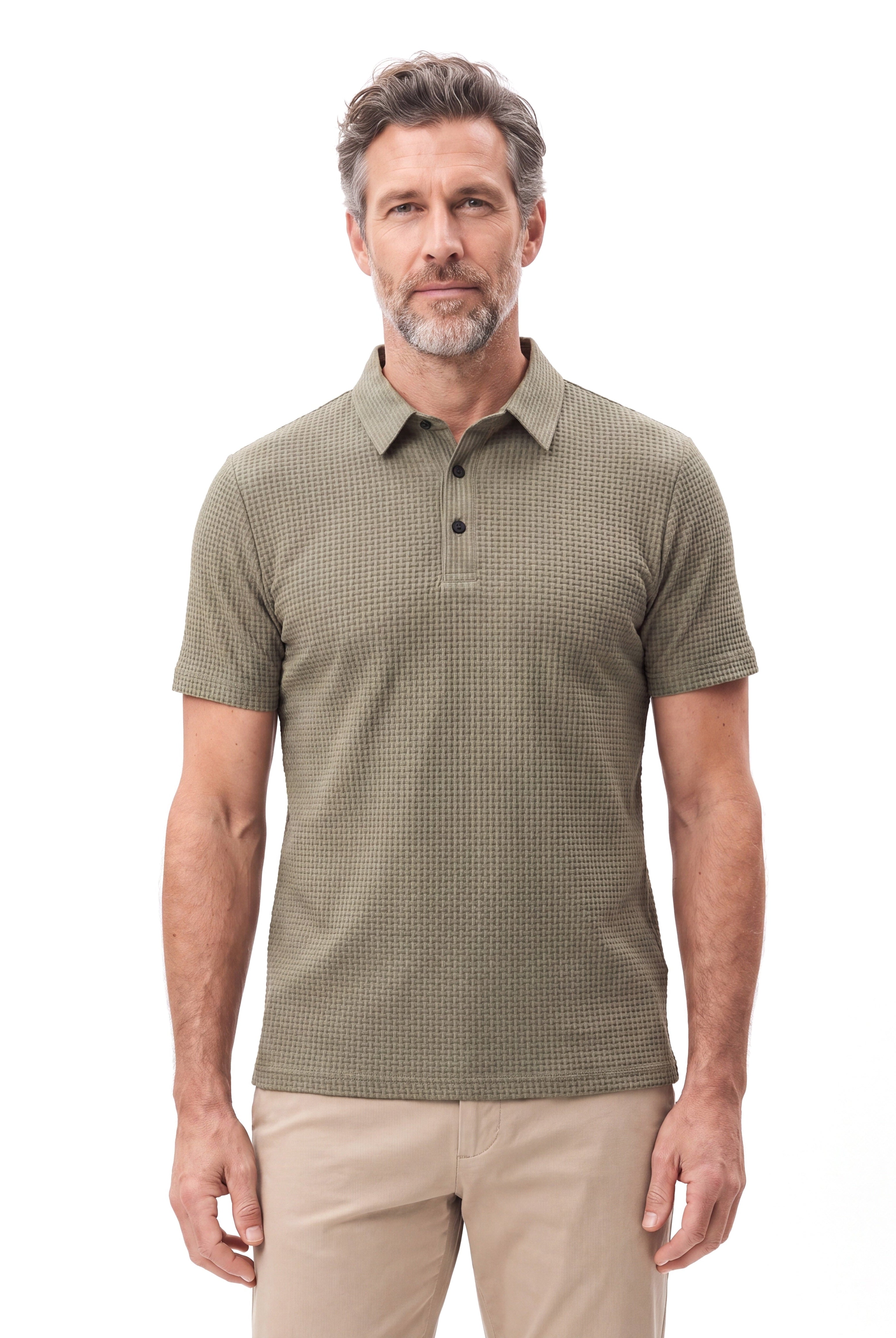 Men's Textured Polo with Fine Ribbed Knit