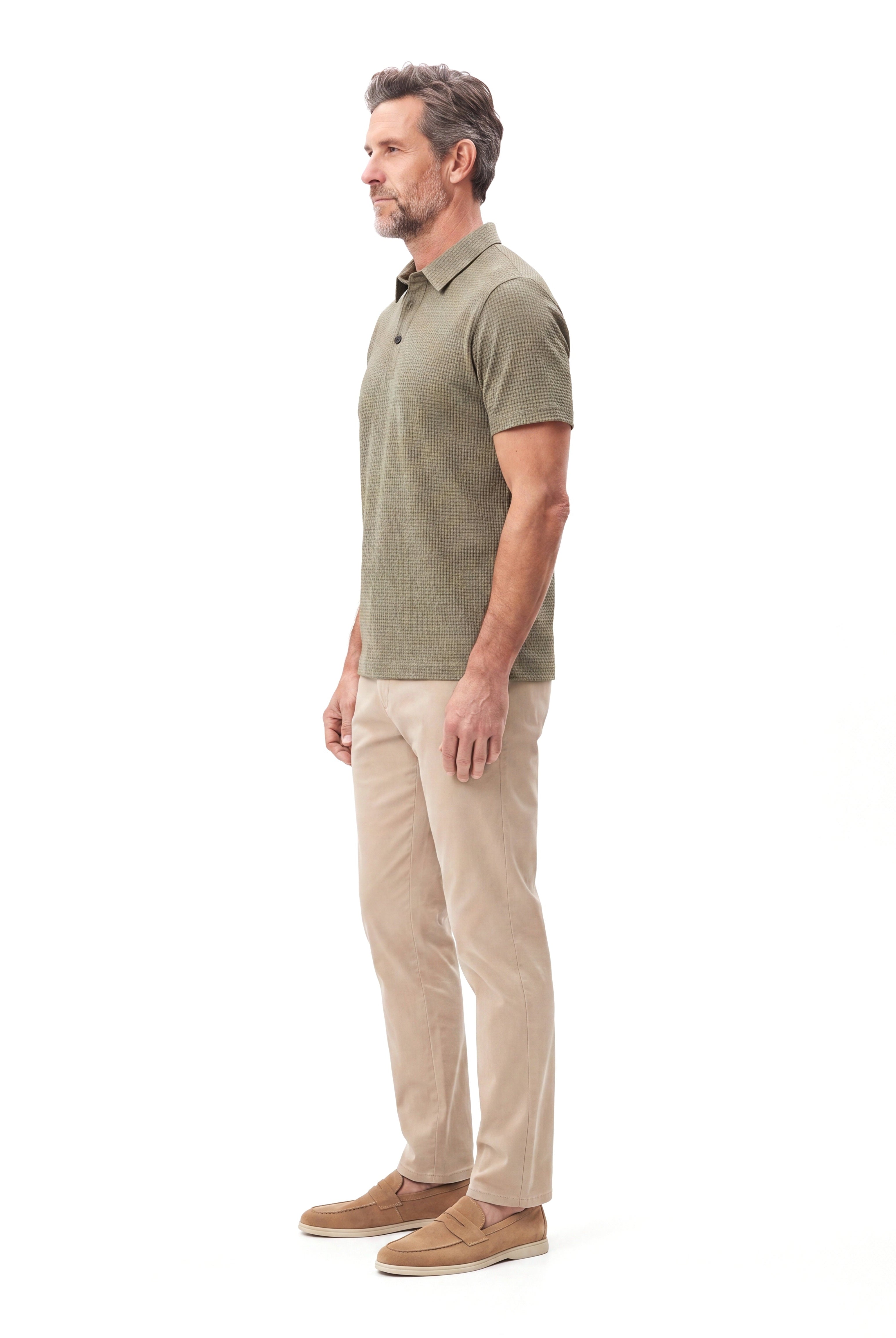 Men's Textured Polo with Fine Ribbed Knit
