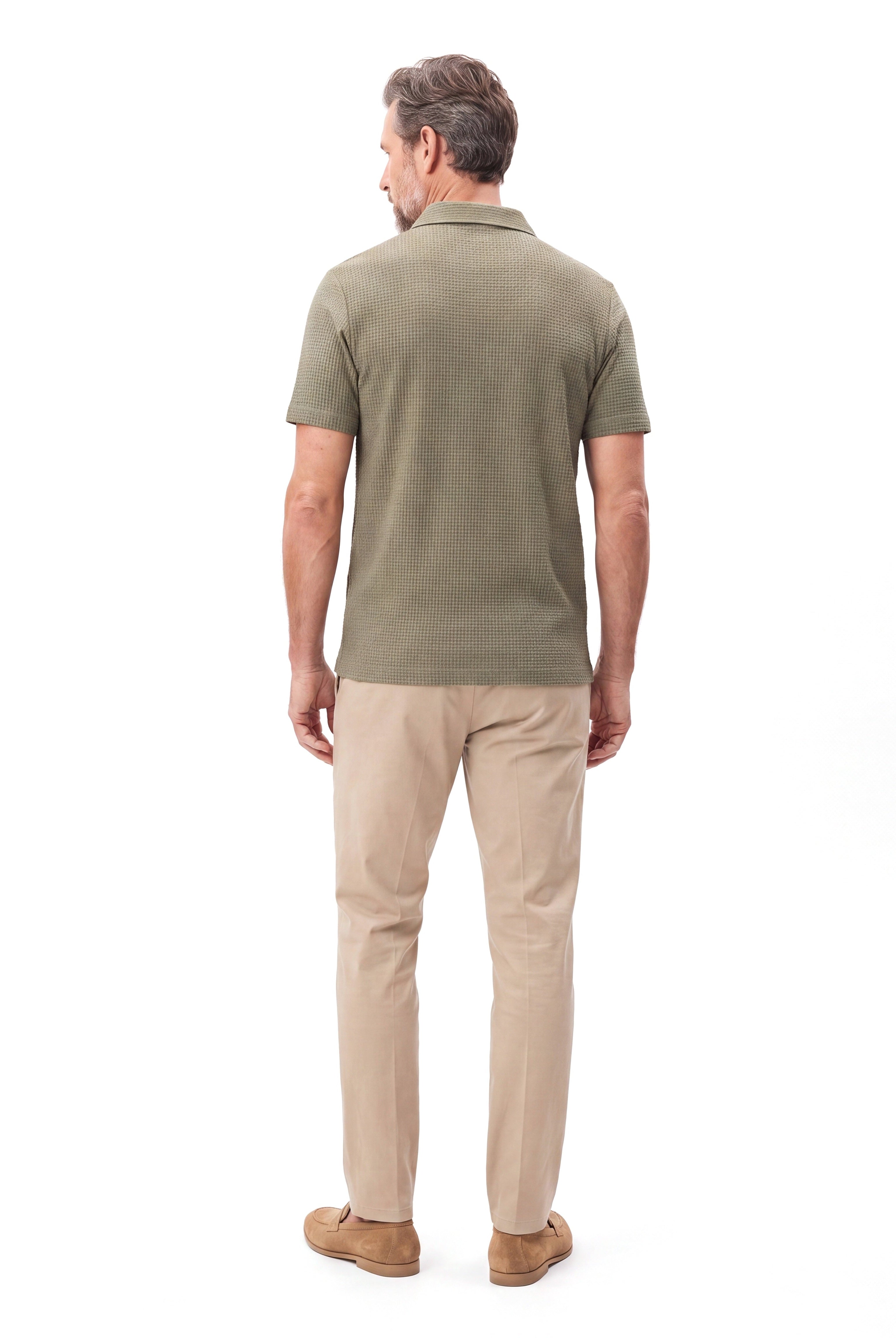 Men's Textured Polo with Fine Ribbed Knit