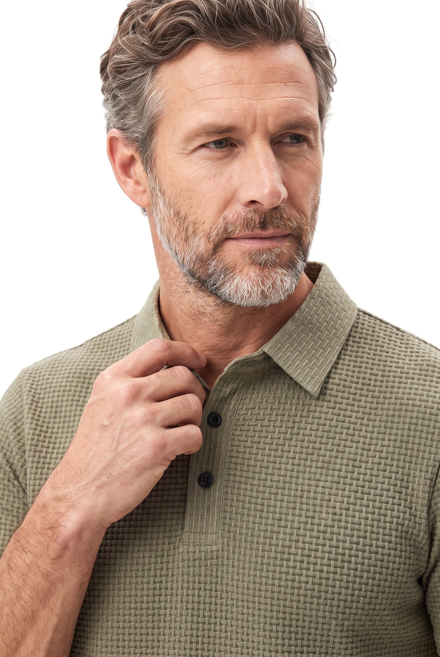 Men's Textured Polo with Fine Ribbed Knit