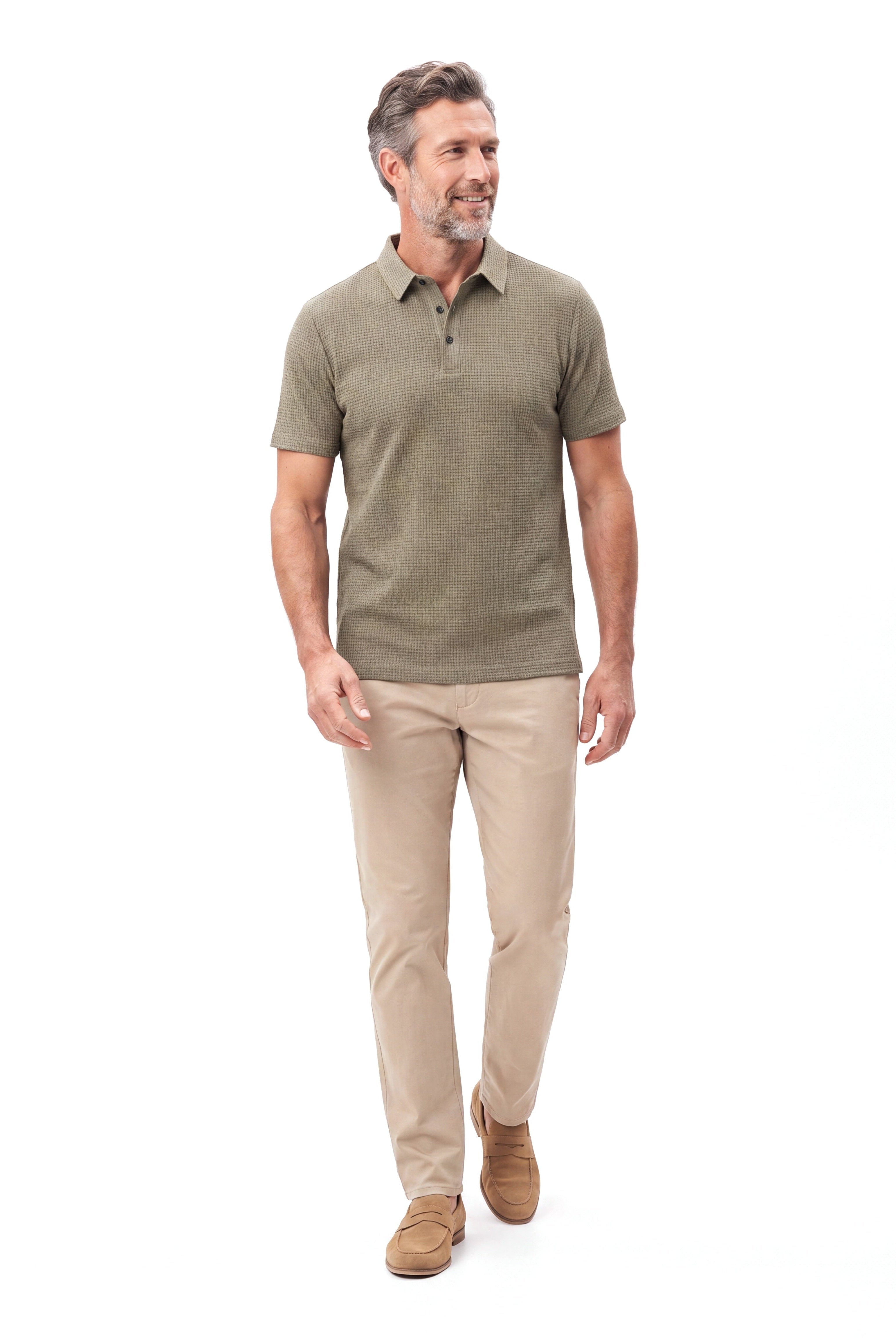 Men's Textured Polo with Fine Ribbed Knit