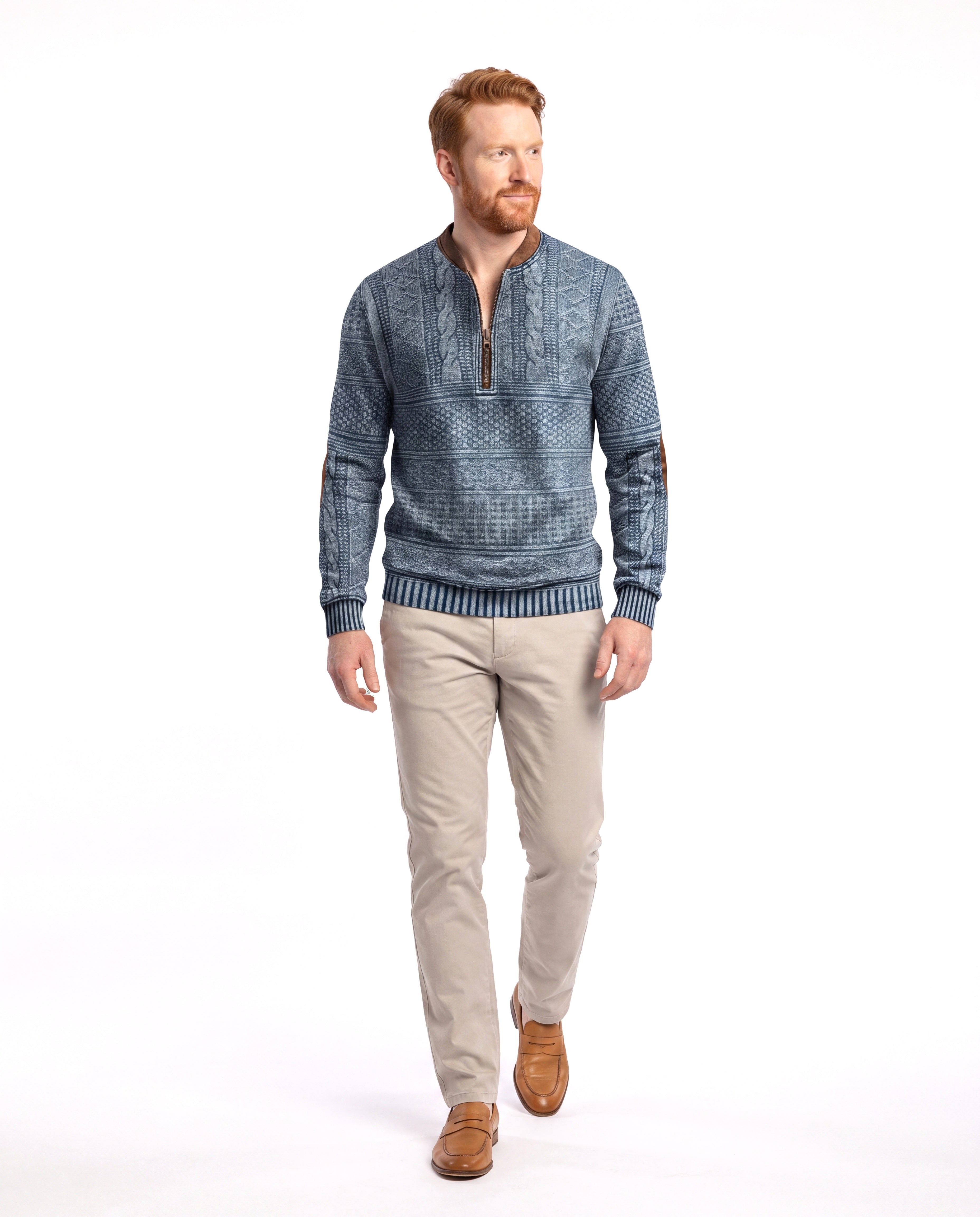 Men's Fine-Knit Sweater with Half-Zip Detail