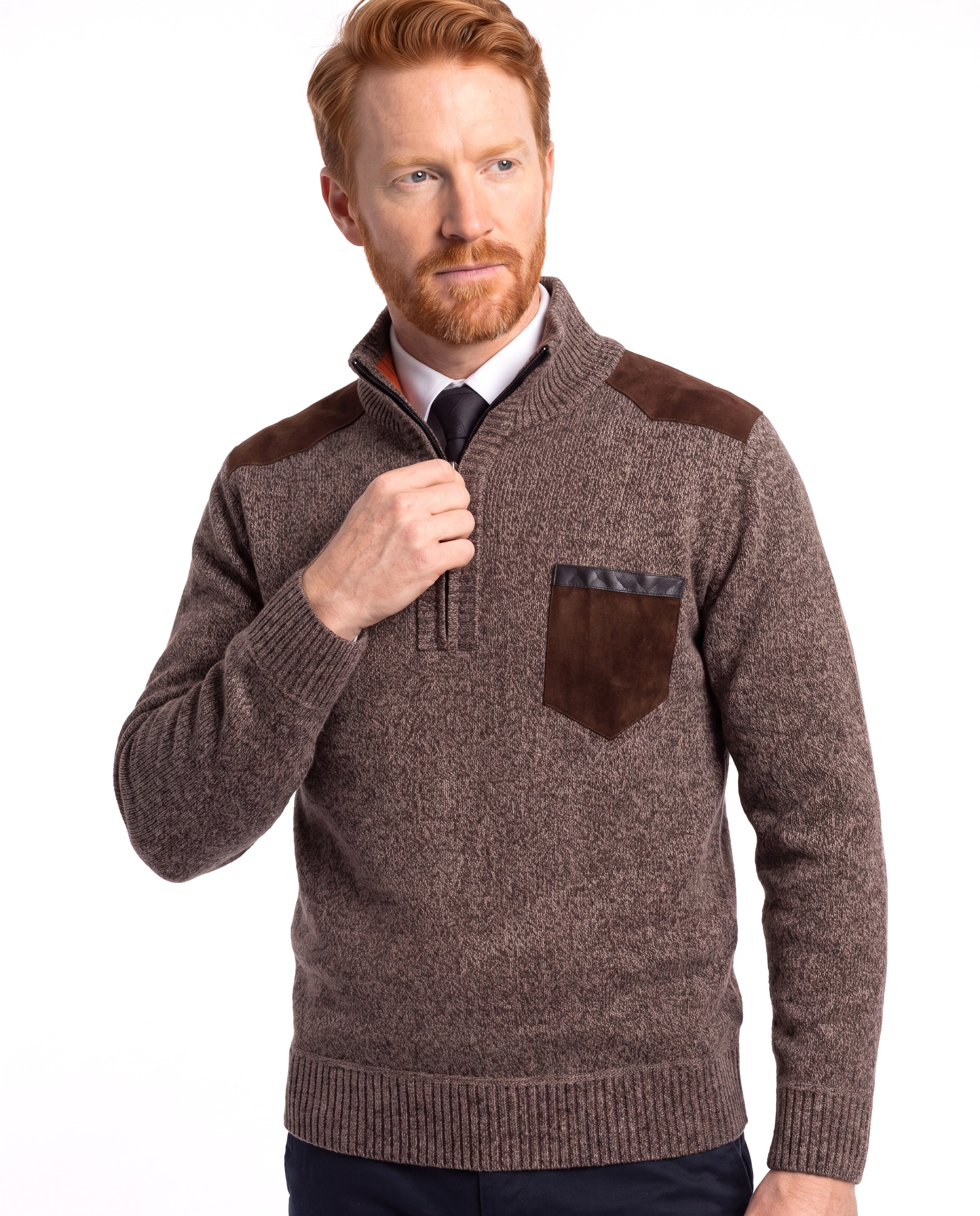 Men's Knitted Sweater with Stand-Up Collar