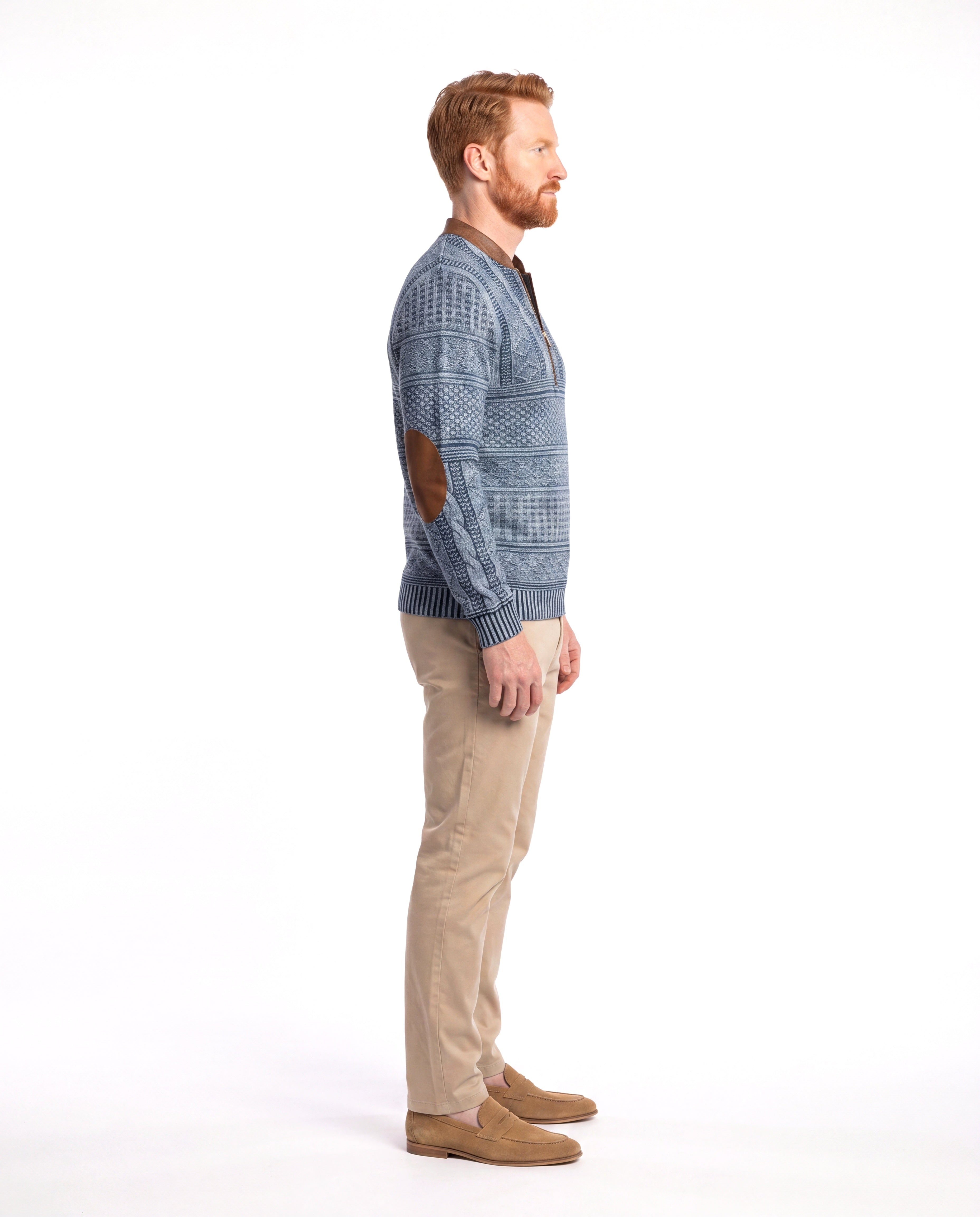 Men's Fine-Knit Sweater with Half-Zip Collar