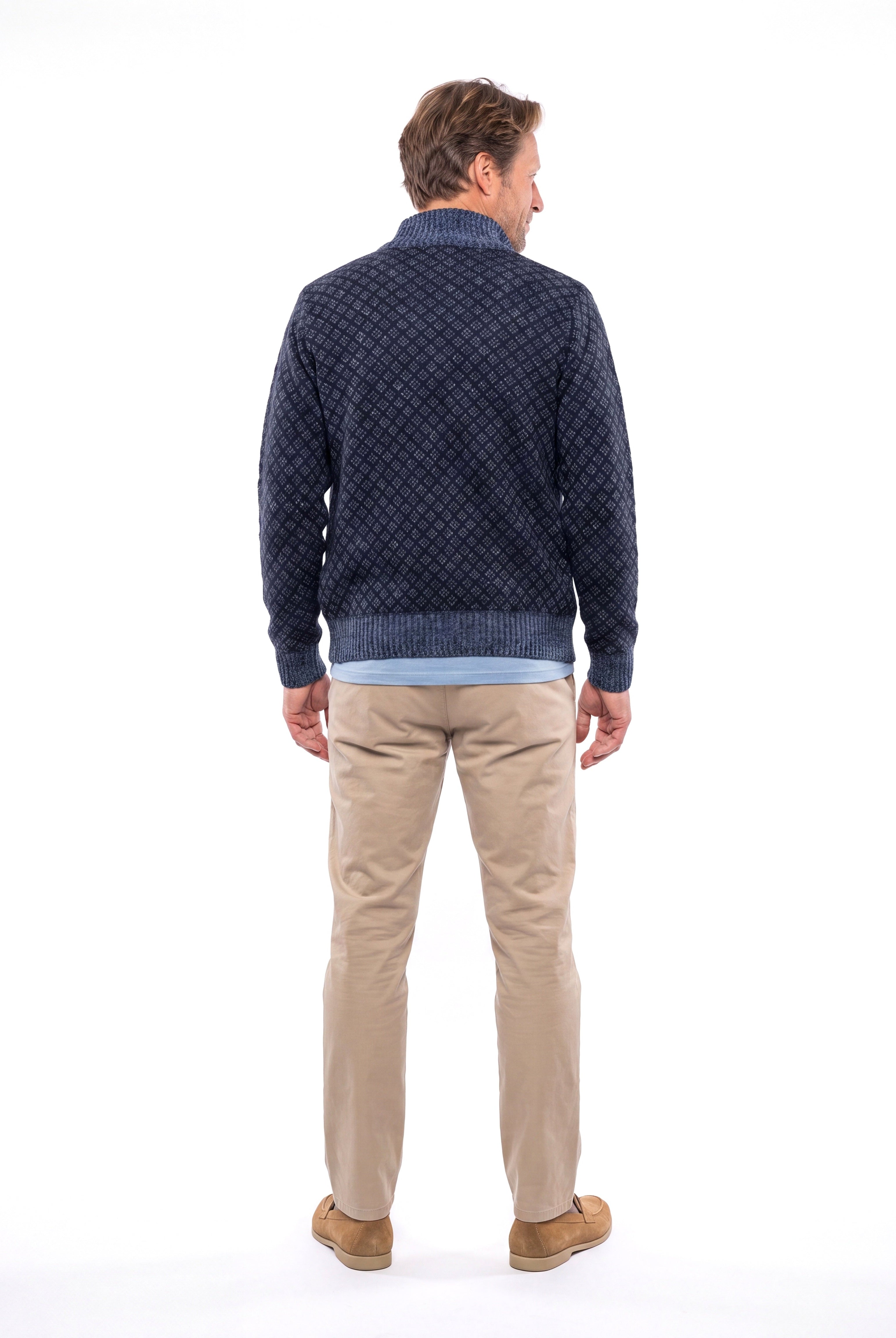 Men's Knitted Cardigan with Zip and Stand-Up Collar
