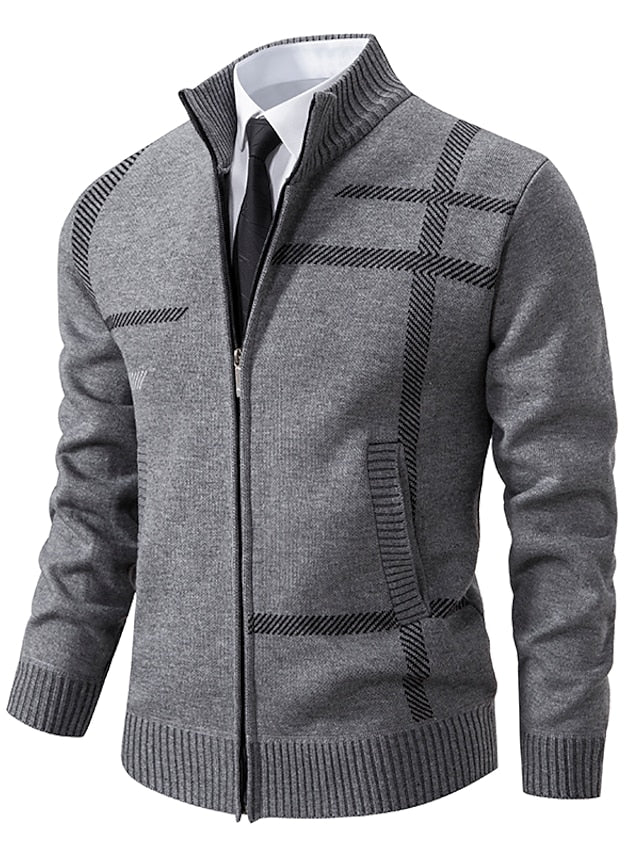 Caleb | Refined Plaid Knit Cardigan - Valereo