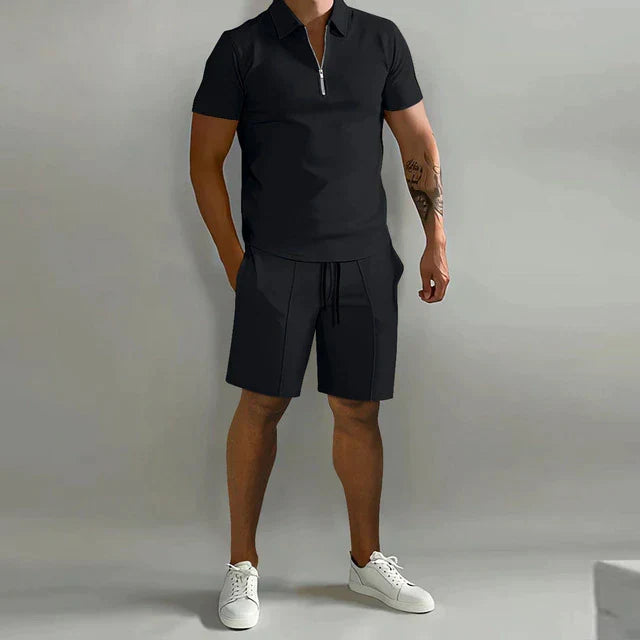 Cole | Stylish Zip Polo Shorts Set - Valereo