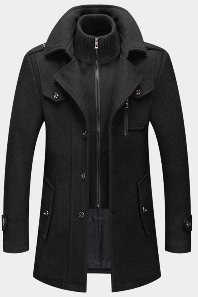 Daniel | Refined Wool Layered-Collar Peacoat Jacket - Valereo