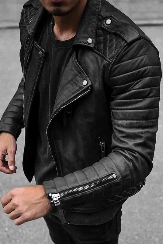 Ethan | Modern Quilted Leather Moto Jacket - Valereo