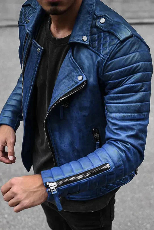 Ethan | Modern Quilted Leather Moto Jacket - Valereo