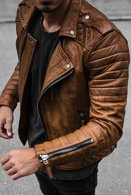 Ethan | Modern Quilted Leather Moto Jacket - Valereo