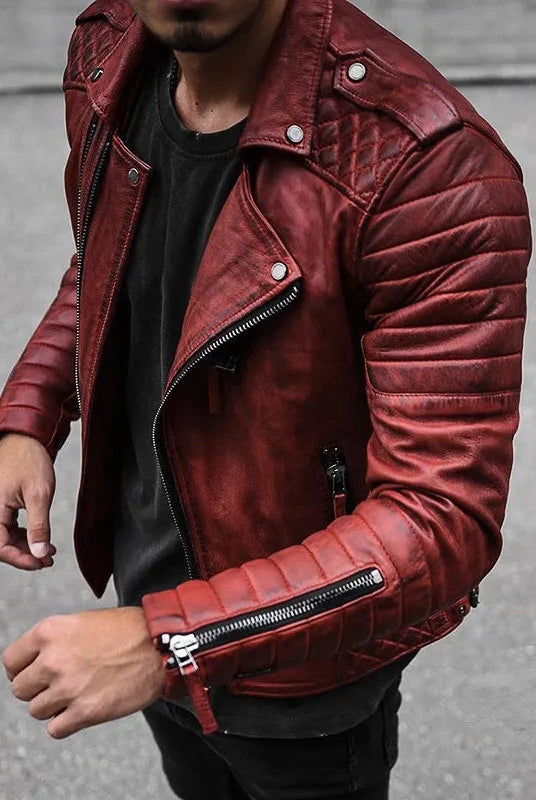 Ethan | Modern Quilted Leather Moto Jacket - Valereo