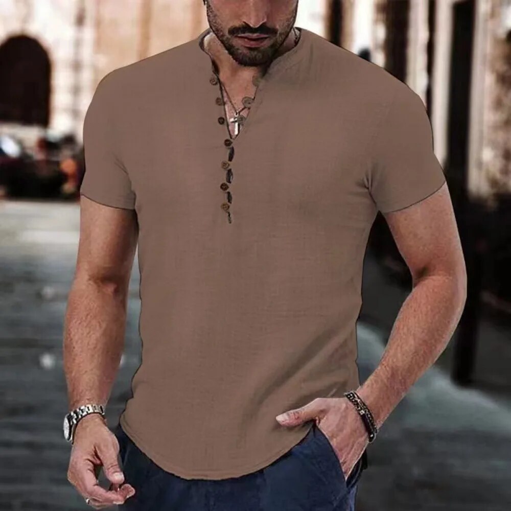 Ethan | Relaxed Linen Henley Tee - Valereo