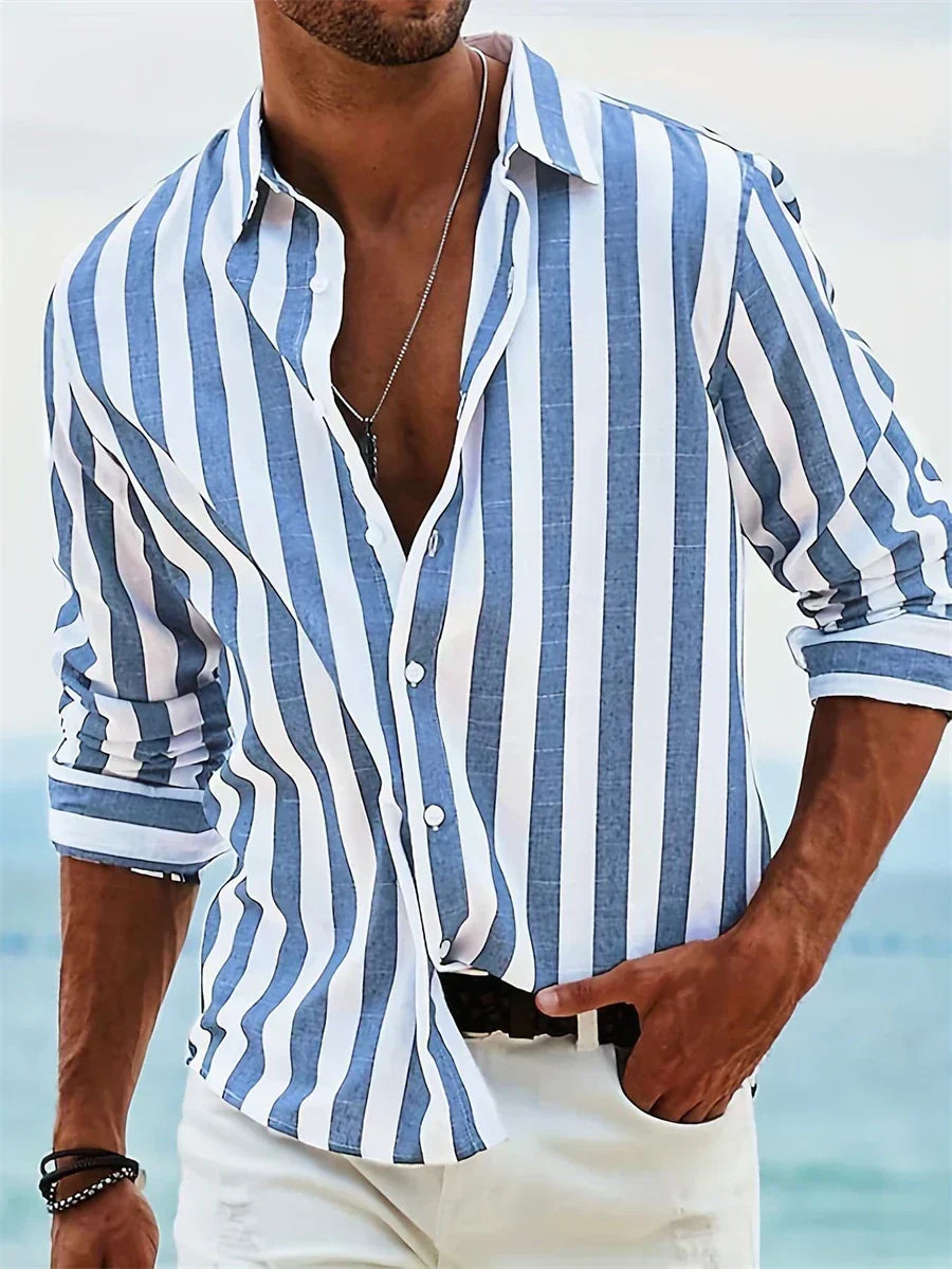 Julian | Relaxed Striped Button-Up Shirt - Valereo