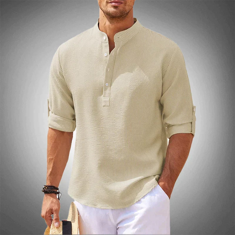 Michael | Relaxed Band Collar Henley Shirt - Valereo
