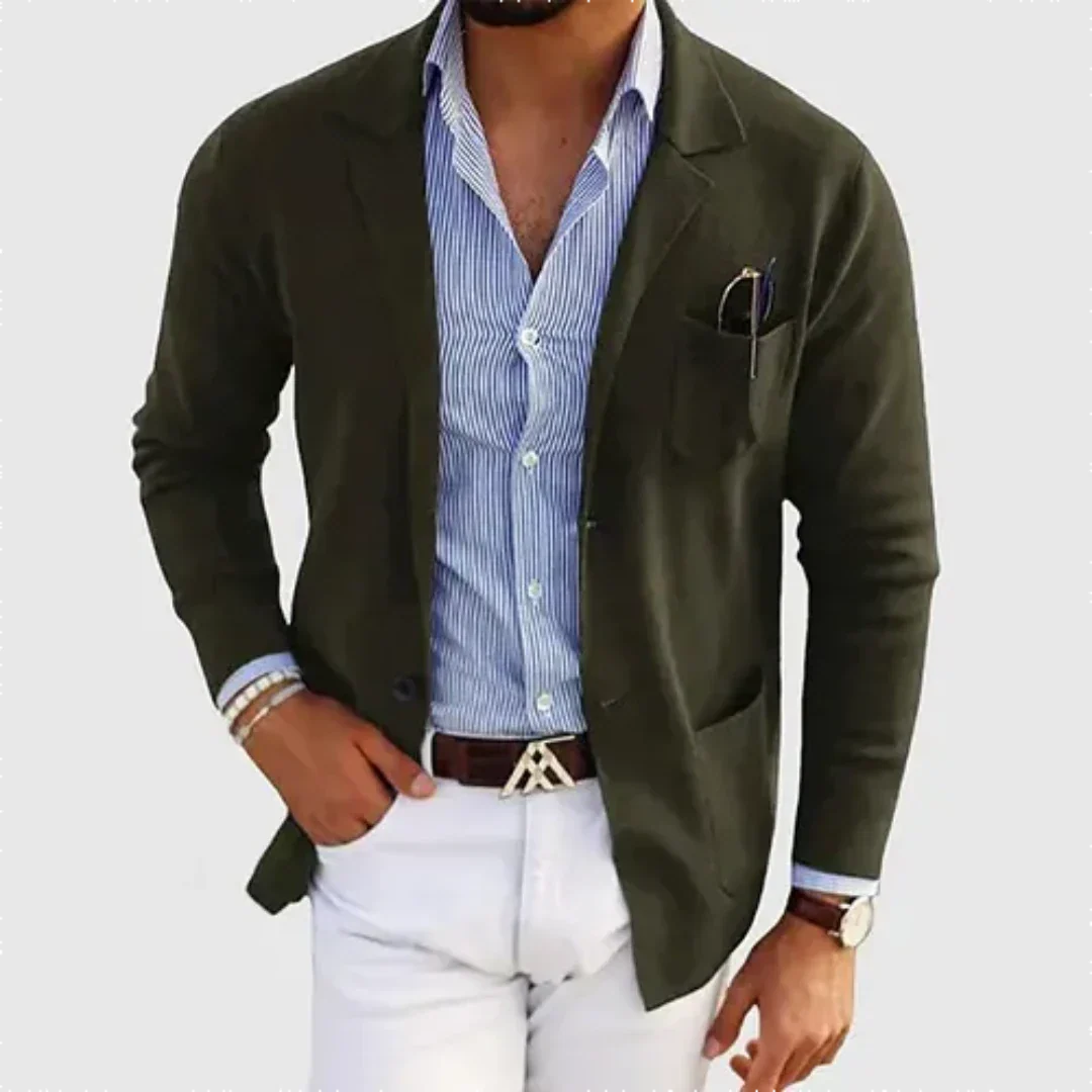 Nathan | Refined Notched Lapel Knit Cardigan - Valereo
