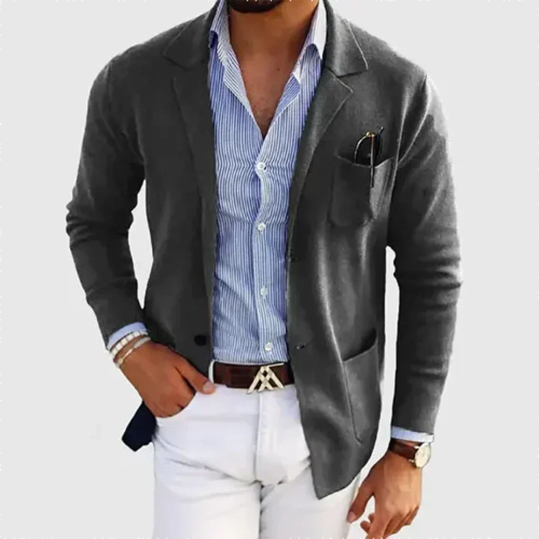 Nathan | Refined Notched Lapel Knit Cardigan - Valereo