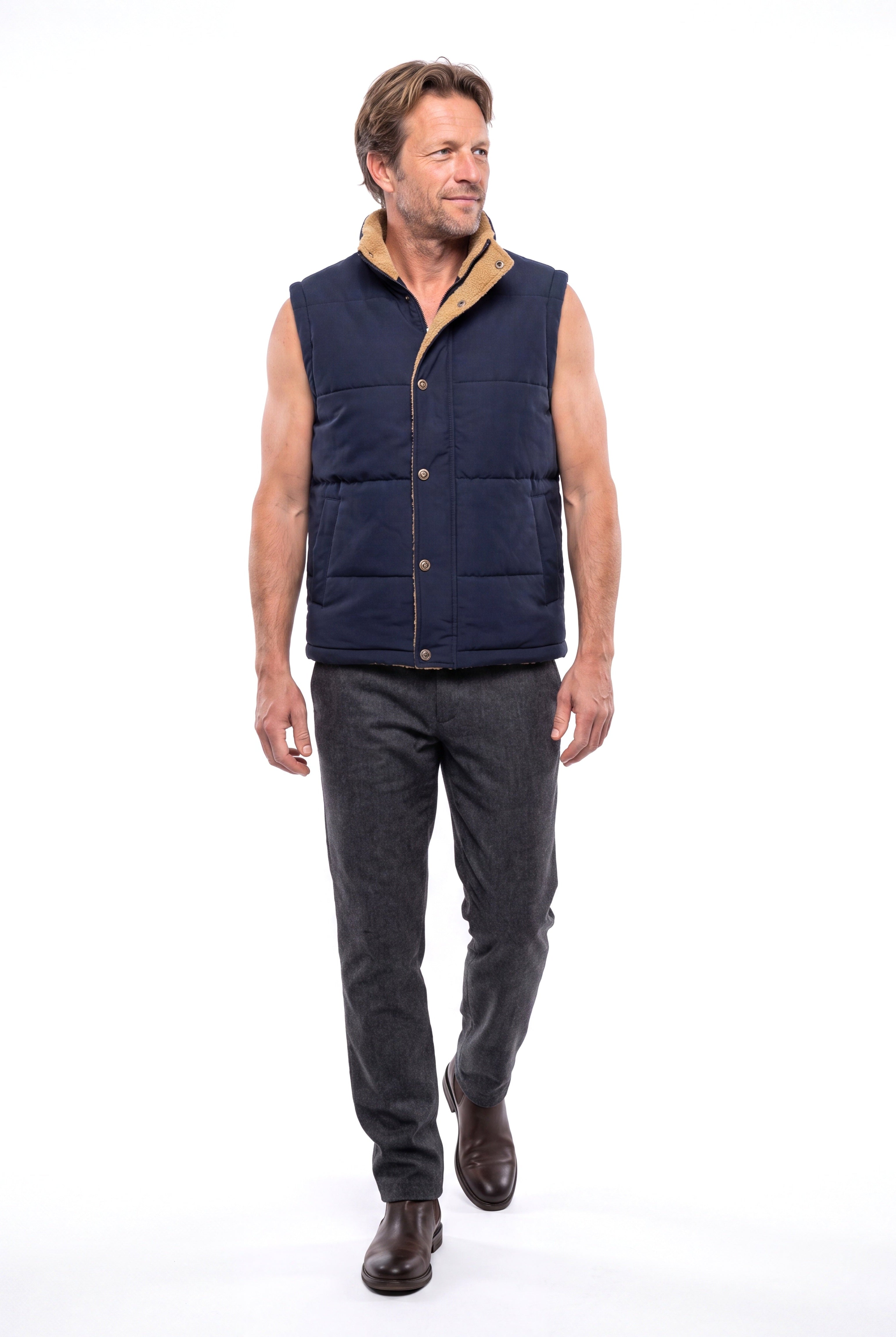 Men's Quilted Vest with Stand-Up Collar