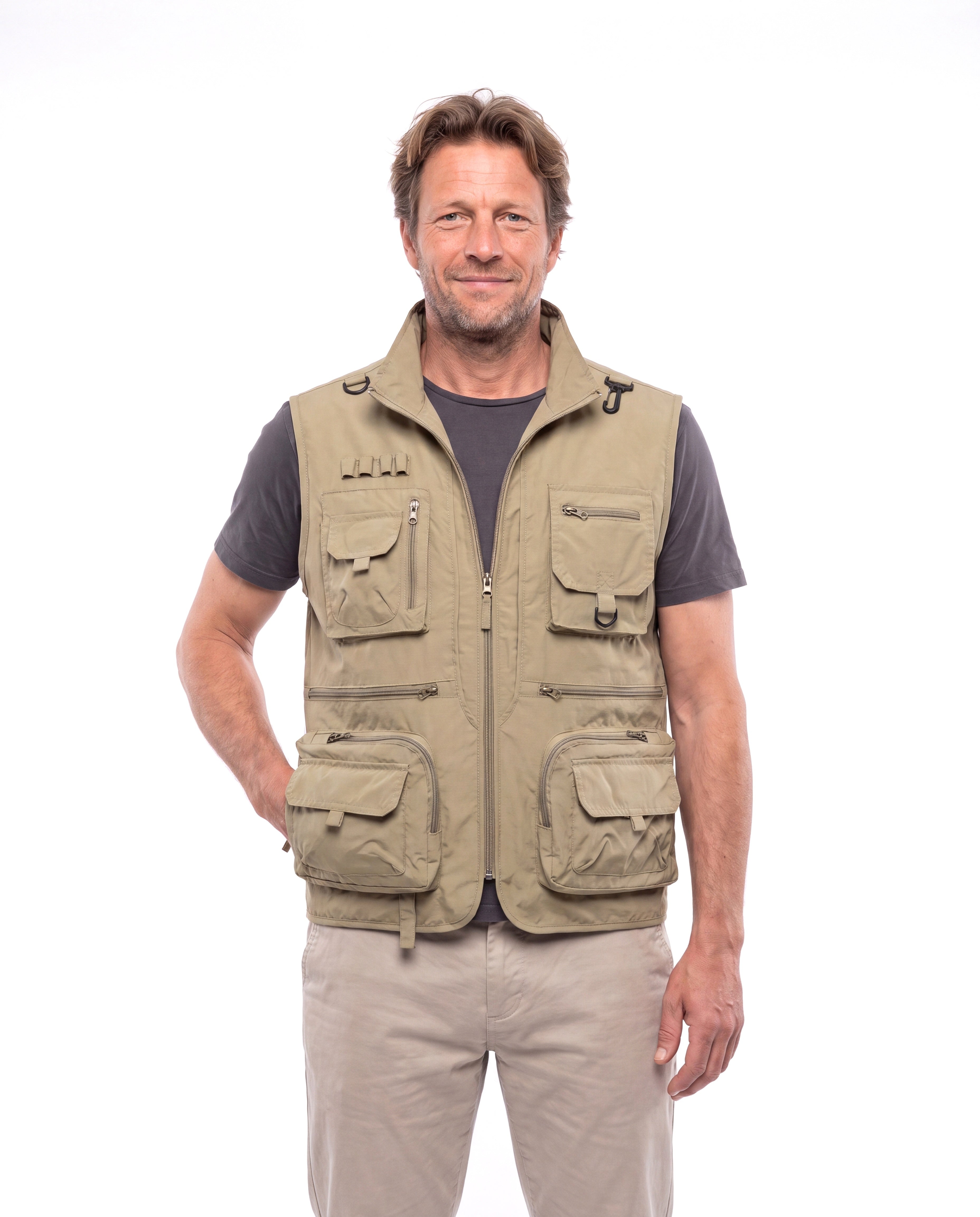 Men's Cotton Utility Vest with Multiple Pockets