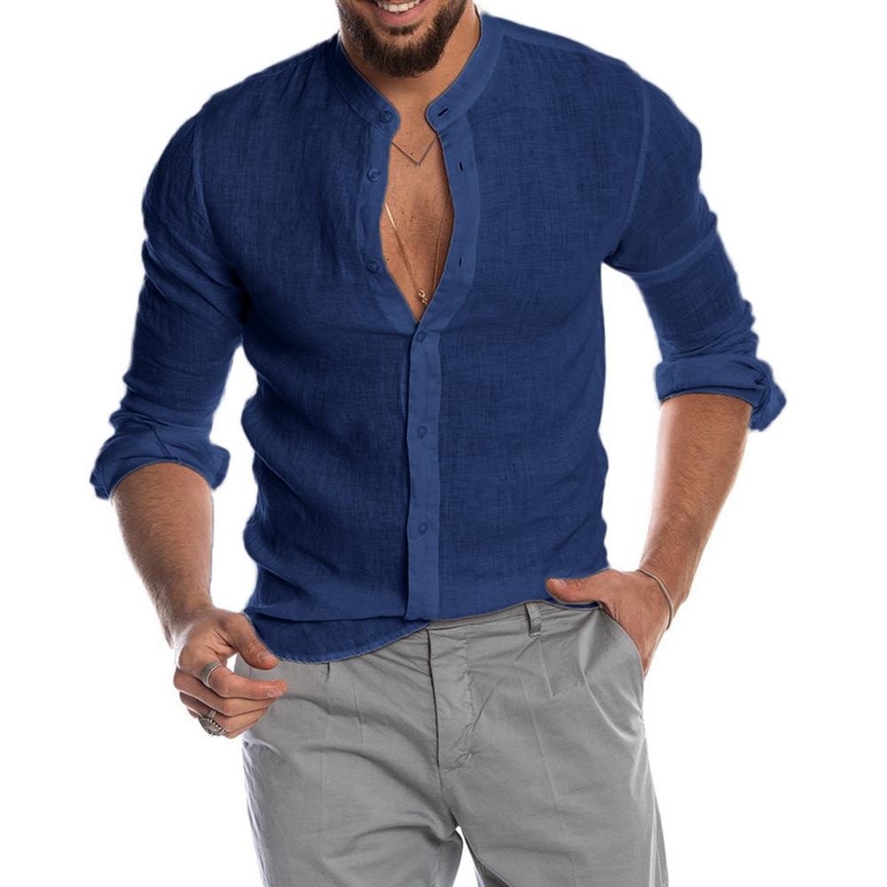 Vincent | Relaxed Linen Band-Collar Shirt - Valereo