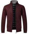 Men's Fleece-Lined Knit Cardigan Stand Collar