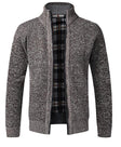 Men's Fleece-Lined Knit Cardigan Stand Collar