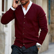 Men's Fine-Knit Cardigan V-Neck Button Front