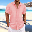 Men's Textured Button-Up Shirt Short Sleeves