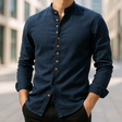 Men's Linen Shirt Band Collar