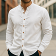 Men's Linen Shirt Band Collar