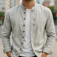 Men's Linen Shirt Band Collar