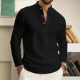 Men's Waffle Knit Henley Shirt Long Sleeve