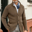 Men's Waffle Knit Cardigan Stand Collar