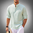Men's Henley Shirt Textured Band Collar