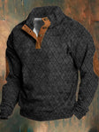 Men’s Quilted Knit Sweater Leather Button Collar