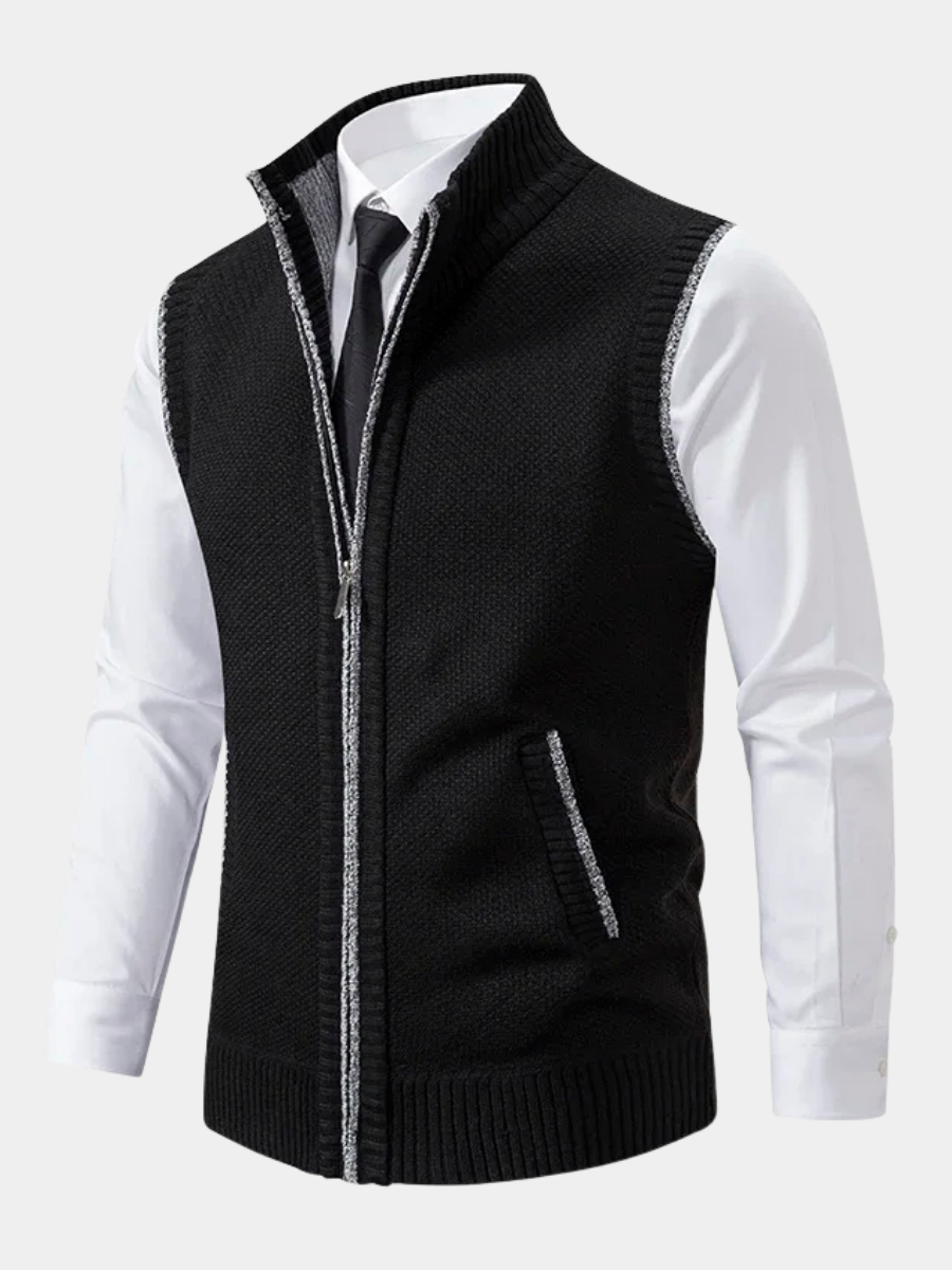 Men's Fine-Knit Sweater Vest with Zip Closure