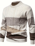 Men's Cable Knit Sweater Colorblock Crew Neck
